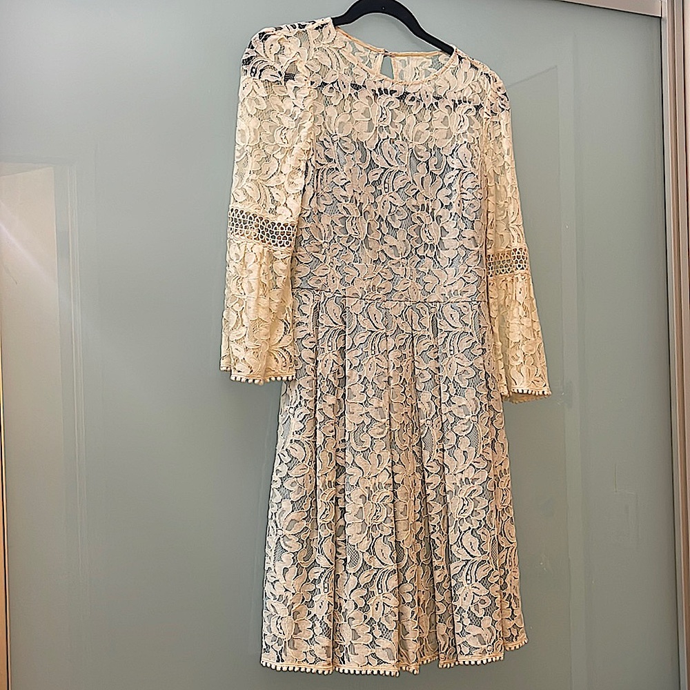 Cocktail dress lace over baby blue lining